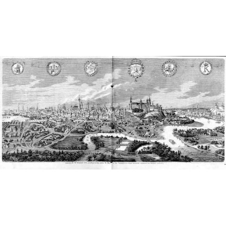 Kraków w wieku XVI / "KRAKÓW W WIEKU XVI, podług ryciny przez M. Meriana i K. Vischera de Jonge wydanej. (Rysował na drzewie Lew