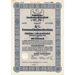 Schlesische Landeskreditanstalt. Reihe 3. 4% Kommunalschuldverschreibung 1000 Reichsmark. Breslau / Wrocław 1.10.1941