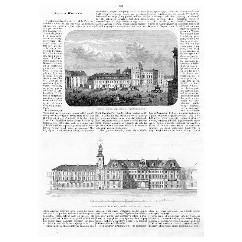 [1] "Ratusz warszawski, po pożarze w d. 18 października 1863 r." [2] "Ratusz warszawski, jakim będzie po dokonywanéj obecnie pr