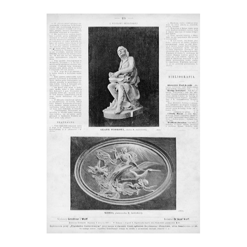 [1] "GRAJEK WIOSKOWY, rzeźba M. Andriollowéj. (3967)" [2] "WIOSNA płaskorzeźba M. Andriollowéj. (3968)"