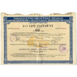 4,5% list zastawny na 88 zł Towarzystwa Kredytowego Ziemskiego w Warszawie. Seria V. Warszawa 7.01.1936