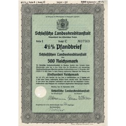 Schlesische Landeskreditanstalt. Reihe 1. 4,5% Pfandbrief 500 Reichsmark. Breslau / Wrocław 23.09.1936