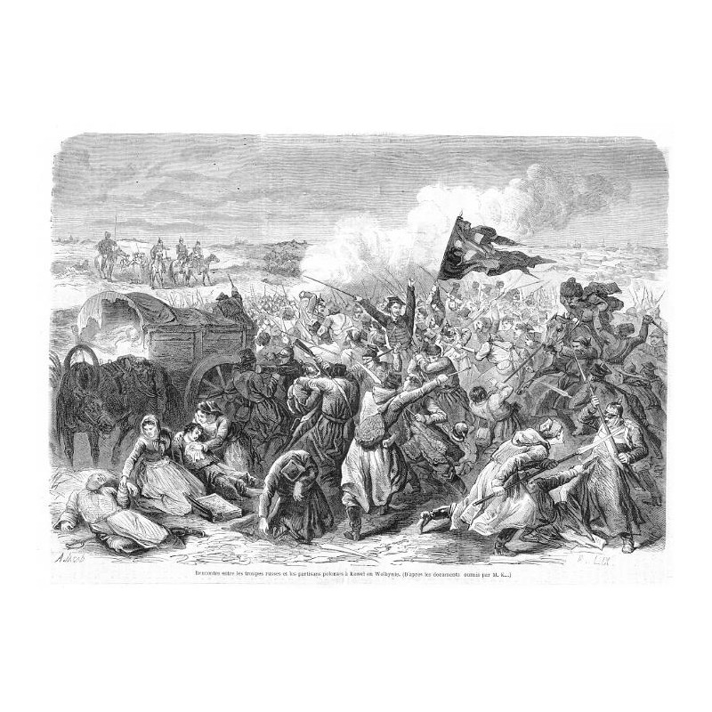 Powstanie styczniowe. Potyczka pod Kowlem / "Recontre entre les troupes russes et les partisans polonais á Kowel en Wolhynie. (D