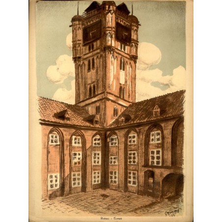"Ratusz - Toruń" / "III. Ratusz w Toruniu. - Budowę ratuszu zaczęto [...]. Rys. na kamieniu Stefan Szmaj - Bydgoszcz."