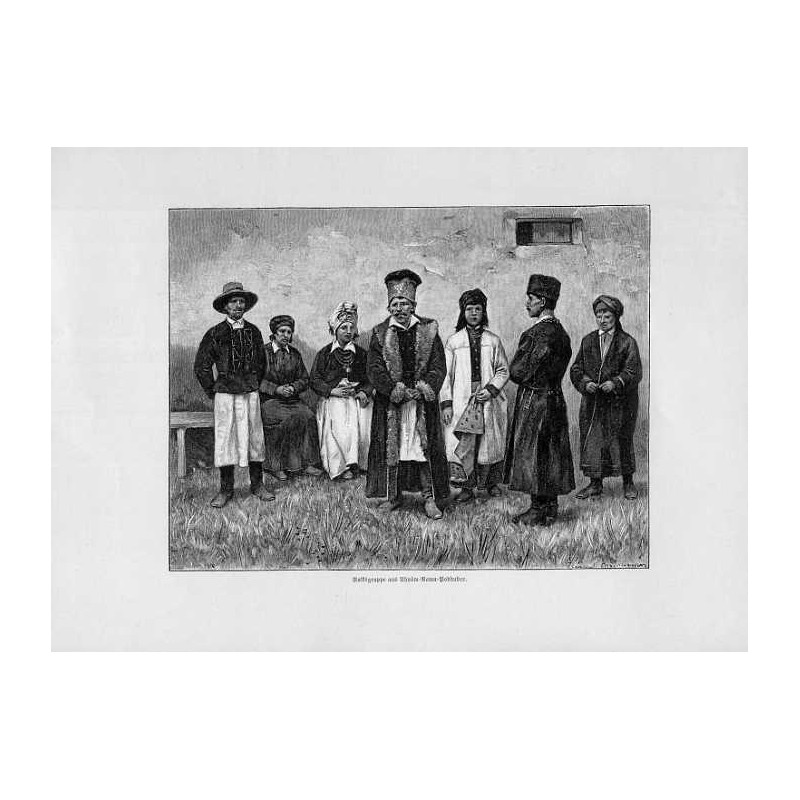 "Volksgruppe aus UhnówRawaPoddubce. (Von links gezählt: 1. Poddubce, 2.-4. Uhnów, 5.-7. Poddubce.)"
