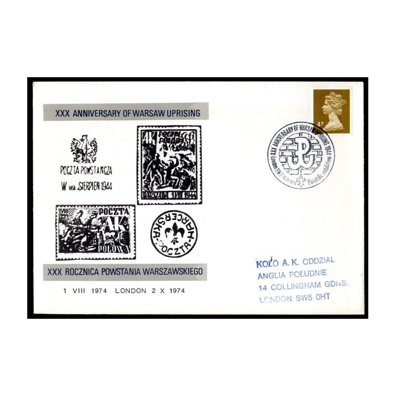 XXX Anniversary of Warsaw Uprising Poczta Powstańcza W Wa Sierpień 1944 Poczta Harcerska XXX Rocznica Powstania Warszawskiego 1