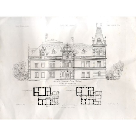 "Schloss Kaminietz O/Schl. (Umbau). Ansicht der Hauptfront. Erdgeschoss. Obergeschoss."