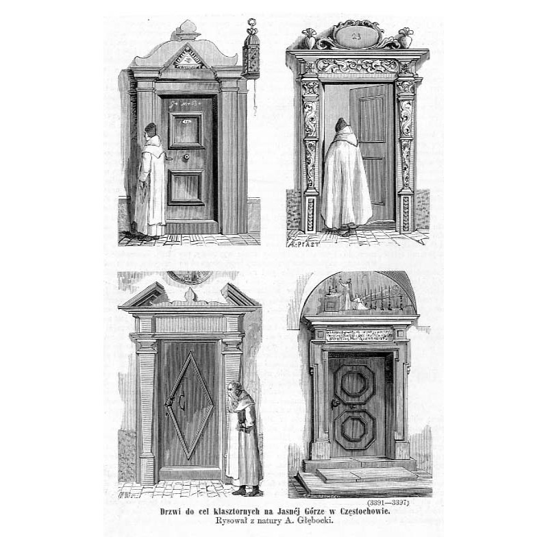 "Drzwi do cel klasztornych na Jasnej Górze w Częstochowie. Rysował z natury A. Głębocki. (3391-3397)"