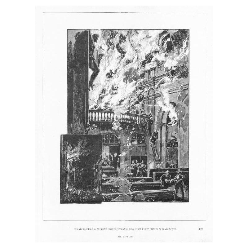 "POŻAR KOŚCIOŁA Ś. MARCINA (POAUGUSTYAŃSKIEGO) PRZY ULICY PIWNÉJ W WARSZAWIE. RYS. K. PILLATI. 7951"