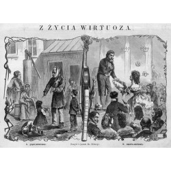 Z życia wirtuoza / [1] "Z ŻYCIA WIRTUOZA. I. Z dziecka cudownego, III. Z grajka żebrzącego, Pomysł i rysunek Ks. Pillatego." [2