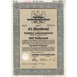 Schlesische Landeskreditanstalt. Reihe 3. 4% Pfandbrief 1000 Reichsmark. Breslau / Wrocław 1.10.1940