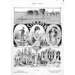 "SIERPIEŃ. Wylew Wisły. Polowanie na kaczki. Na ulicach niekanalizowanéj Warszawy. Szczątki spalonéj fabryki machin na Pradze. K