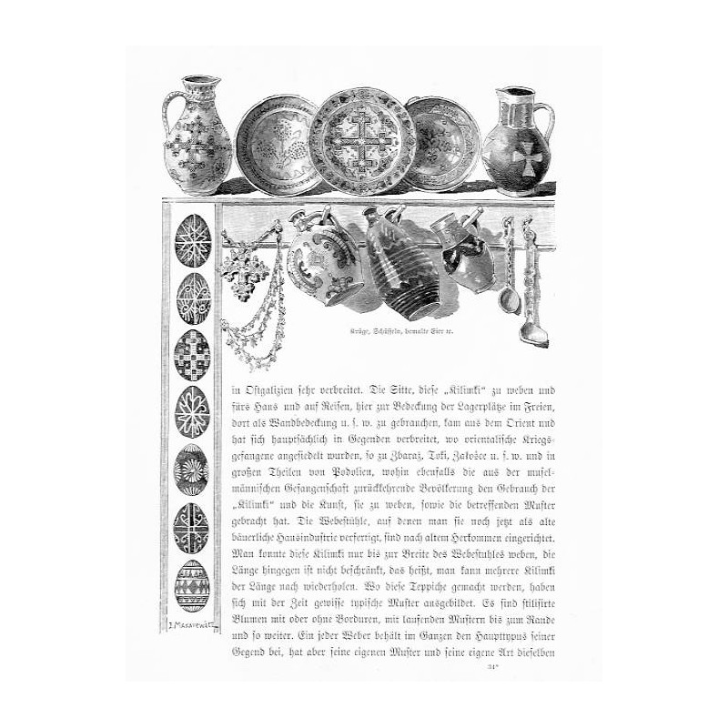 Rękodzieło z terenu Galicji Wschodniej i Zachodniej / "Krüge, Schüsseln, bemalte Eier u. / (Ornamentirte thönerne Bauernschüssel