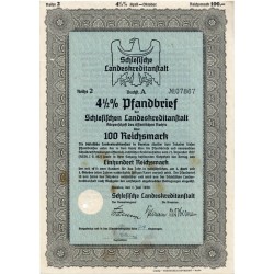 Schlesische Landeskreditanstalt. Reihe 2. 4,5% Pfandbrief 100 Reichsmark. Breslau / Wrocław 1.06.1939