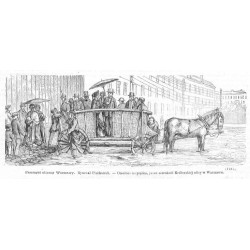 "Przemysł uliczny Warszawy. Rysował Piechaczek. - Omnibus na prędce, przez szerokość Królewskiéj ulicy w Warszawie. (1243)"