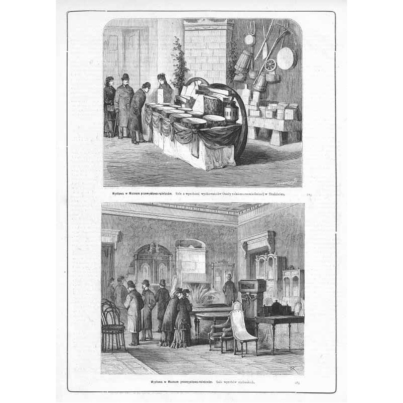 [1] "Wystawa w Muzeum przemysłowo-rolniczém. Sala z wyrobami wychowańców Osady rolniczo.rzemieślniczéj w Studzieńcu. 284" [2] "