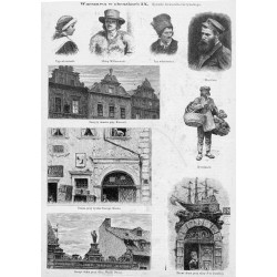 Warszawa. Stare Miasto / [1] "Typ włościanki." [2] "Chłop Willanowski." [3] "Typ włościanina." [4] "Handlarz." [5] "Szczyty