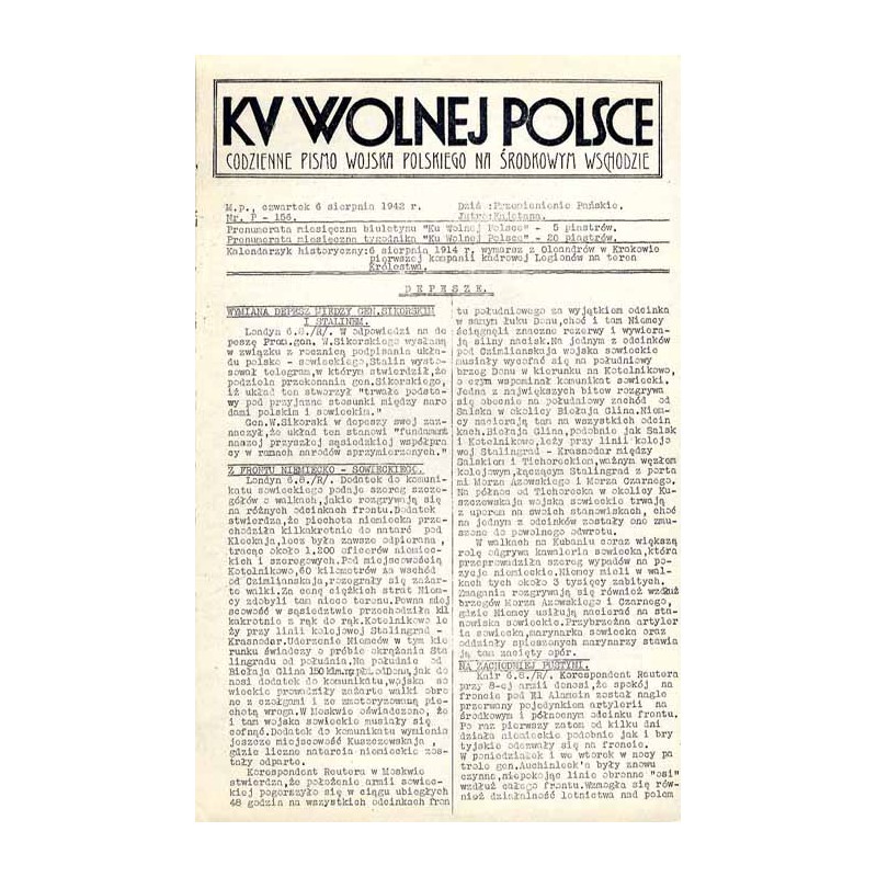 Ku Wolnej Polsce. Tygodnik Wojska Polskiego na Środkowym Wschodzie. Codzienne pismo Wojska Polskiego na Środkowym Wschodzie. 194