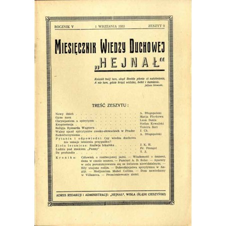 "Hejnał". Miesięcznik poświęcony wiedzy duchowej. R. 5 (1933). Z. 9 (1 września 1933)