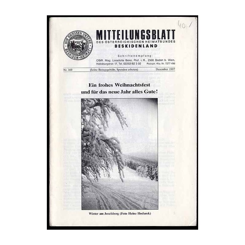 Mitteilungsblatt des Österreichischen Heimatbundes Beskidenland. 1997. Nr 160 (XII 1997)