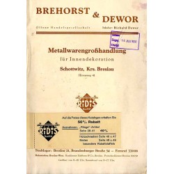 Bürgt für Ridis Qualität. Brehorst & Dewor. Metallwarengroßhandlung für Innendekoration, Schottwitz, Krs. Breslau