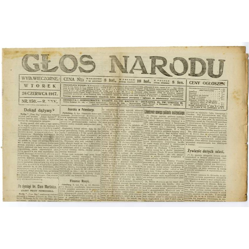 Głos Narodu. R.25 (1917). Nr 150 (26 czerwca 1917). Wydanie wieczorne