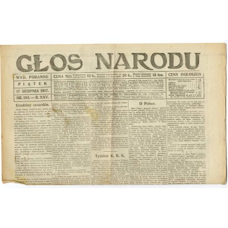 Głos Narodu. R.25 (1917). Nr 193 (17 sierpnia 1917). Wydanie poranne
