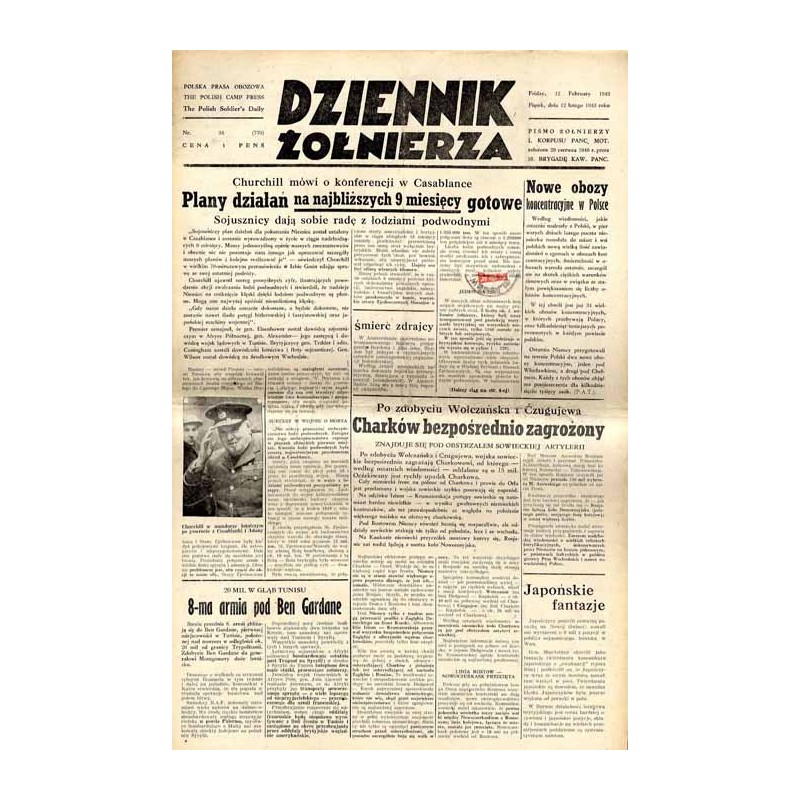 Dziennik Żołnierza. Polska prasa obozowa. Pismo żołnierzy 1. Korpusu Pancerno Mot. R.4 (1943). Nr 35 (770) (12 lutego 1943)