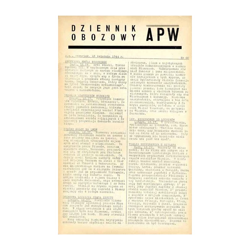 Dziennik Obozowy APW. 1944. Nr 60 (13 kwietnia 1944)