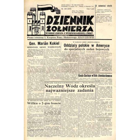 Dziennik Żołnierza. [...] Pismo żołnierzy I. Korpusu Panc.-Motorowego. R.3 (1942). Nr 124 (657) (28 września 1942) / Gen. Marian