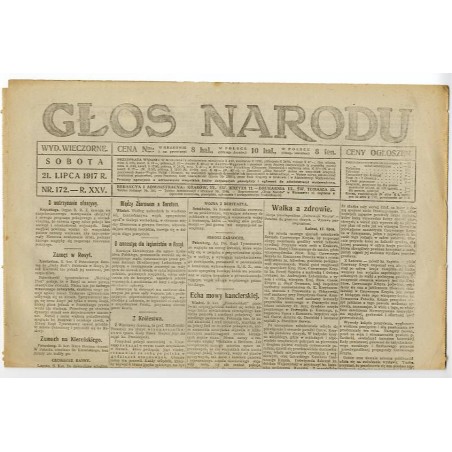 Głos Narodu. R.25 (1917). Nr 172 (21 lipca 1917). Wydanie wieczorne