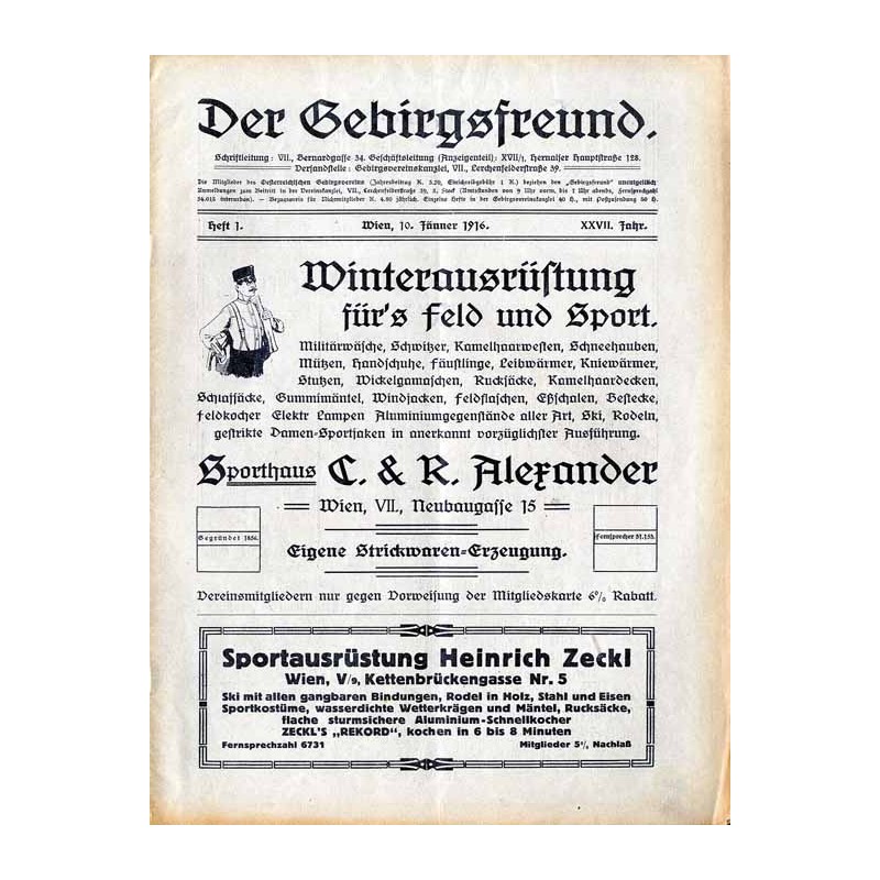 Der Gebirgsfreund. Zeitschrift des Oesterreichischen Gebirgsvereins. 27. Jahrgang (1916). H.1 (10. Jänner 1916)