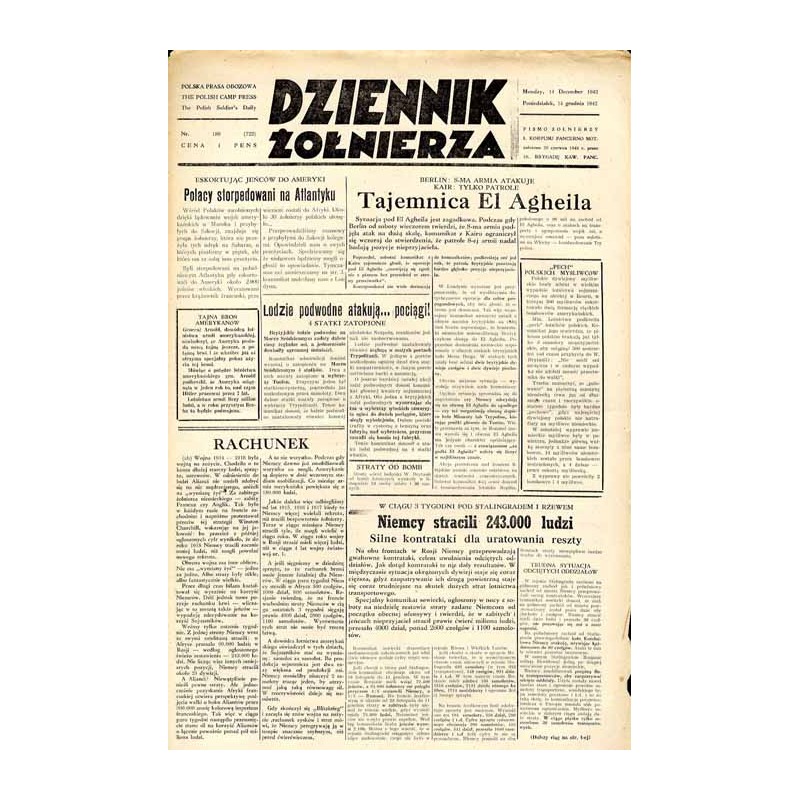 Dziennik Żołnierza. [...] Pismo żołnierzy I. Korpusu Panc.-Motorowego. R.3 (1942). Nr 189 (722) (14 grudnia 1942)