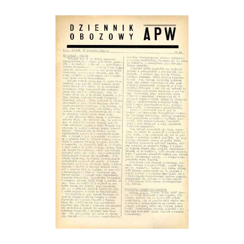 Dziennik Obozowy APW. 1944. Nr 64 (18 kwietnia 1944)