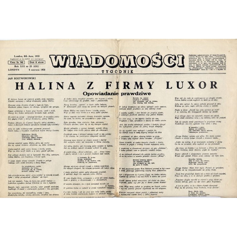 Wiadomości. Tygodnik. R.13 (8 VI 1958) nr 23 (636)