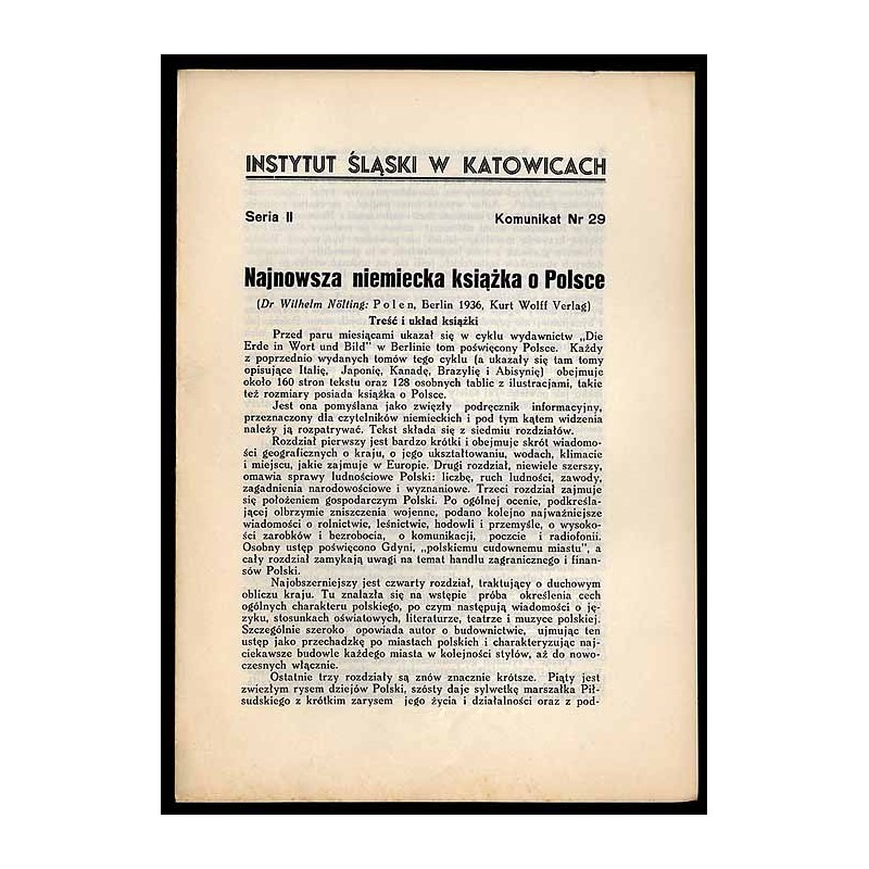Najnowsza niemiecka książka o Polsce (Dr Wilhelm Nölting: Polen, Berlin 1936, Kurt Wolff Verlag)