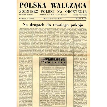Polska Walcząca - Żołnierz polski na obczyźnie. Fighting Poland. Weekly for the Polish Forces. R.4 (1942). Nr 12 (21 marca 1942)