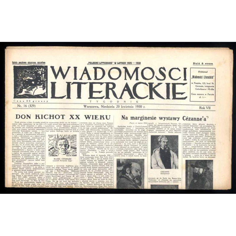 Wiadomości Literackie. Tygodnik. R.7 (1930). Nr 16 (329) (20 kwietnia 1930)