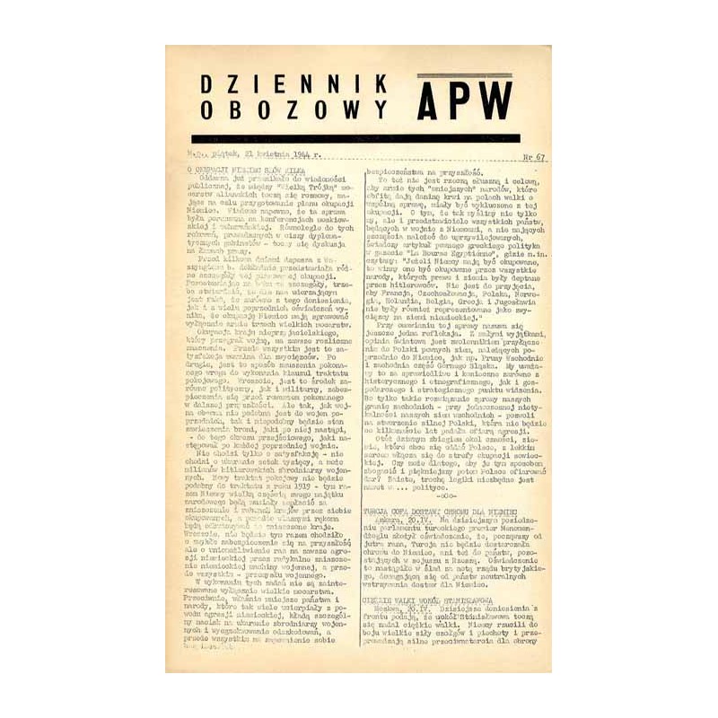 Dziennik Obozowy APW. 1944. Nr 67 (21 kwietnia 1944)