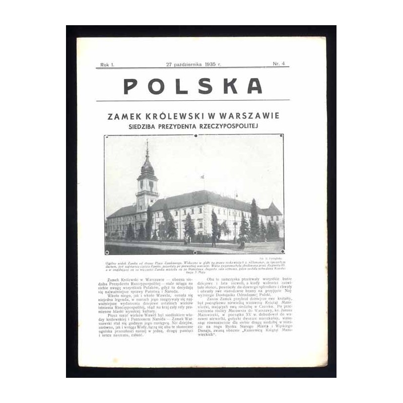 Polska. R.1 (1935). Nr 4 (27 października 1935). Zamek Królewski w Warszawie. Siedziba Prezydenta Rzeczypospolitej
