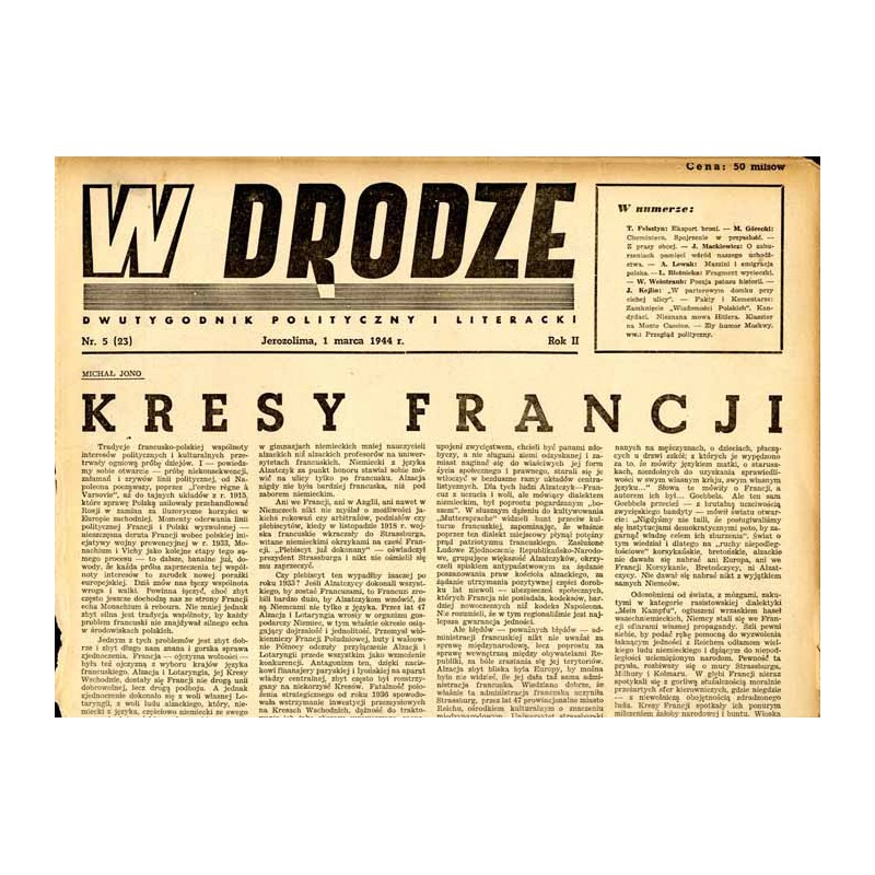 W Drodze. Dwutygodnik polityczny i literacki. R.2 (1944). Nr 5 (23) (1 marca 1944)