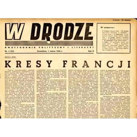 W Drodze. Dwutygodnik polityczny i literacki. R.2 (1944). Nr 5 (23) (1 marca 1944)