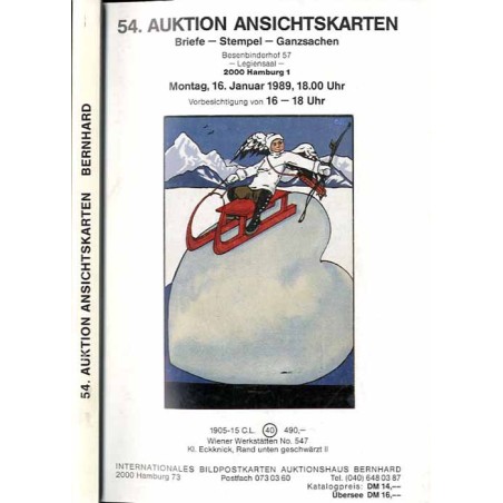 [Martin Bernhard] 54. Auktion Ansichtskarten. Briefe - Stempel - Ganzsachen. Besenbinderhof 57, Legiensaal, 2000 Hamburg 1. Mont