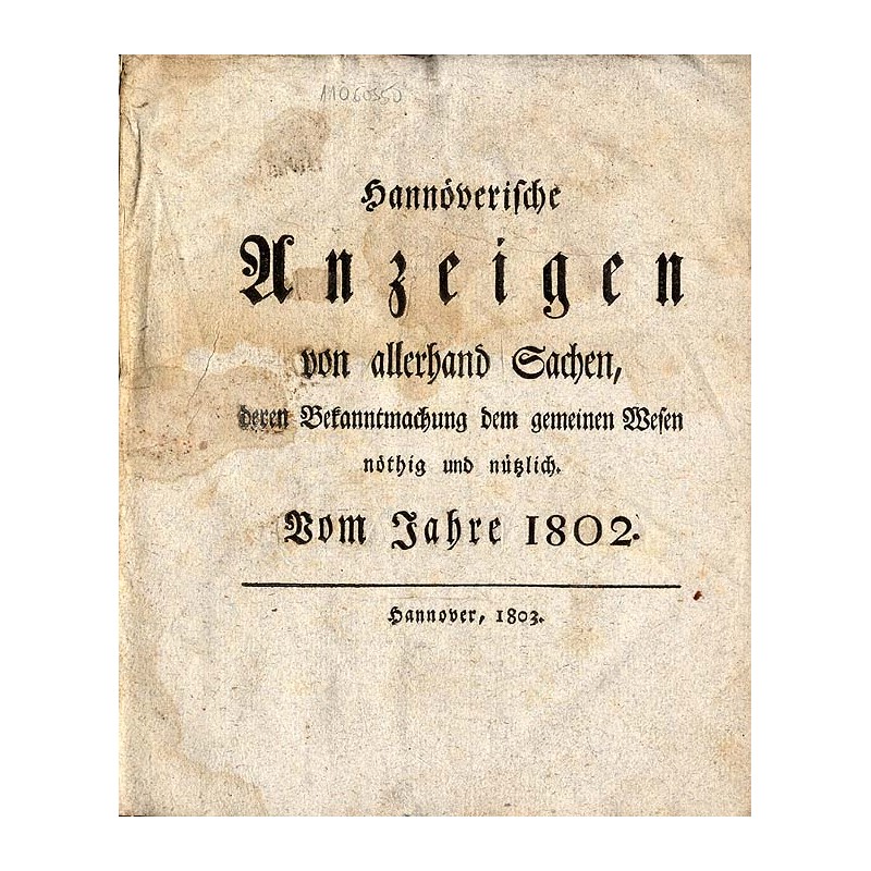 Neues Hannoverisches Magazin. [1802]. Nr 1-105 (I-XII 1802)