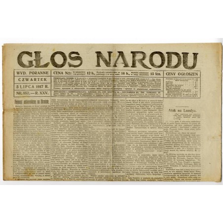 Głos Narodu. R.25 (1917). Nr 157 (5 lipca 1917). Wydanie poranne
