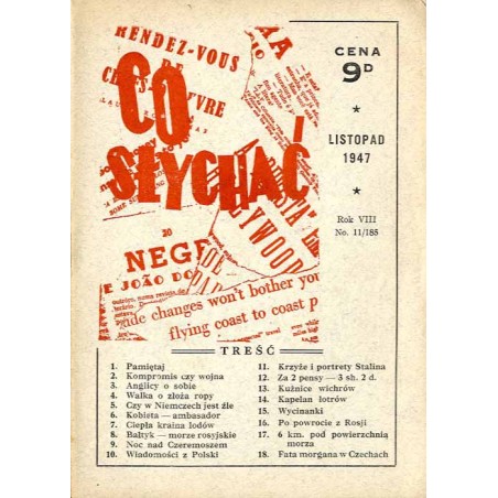 Co Słychać. Jedyny polski miesięcznik rozmaitości. R.8 (1947). Nr 11/185 (Listopad 1947)