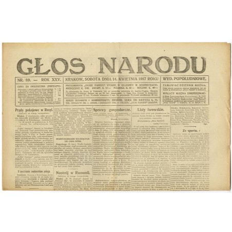 Głos Narodu. R.25 (1917). Nr 89 (14 kwietnia 1917). Wydanie popołudniowe