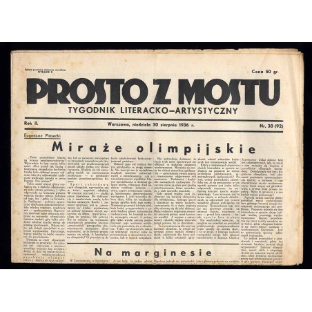 Prosto z Mostu. Tygodnik literacko-artystyczny. R.2 (1936). Nr 38 (92) (30 sierpnia 1936)