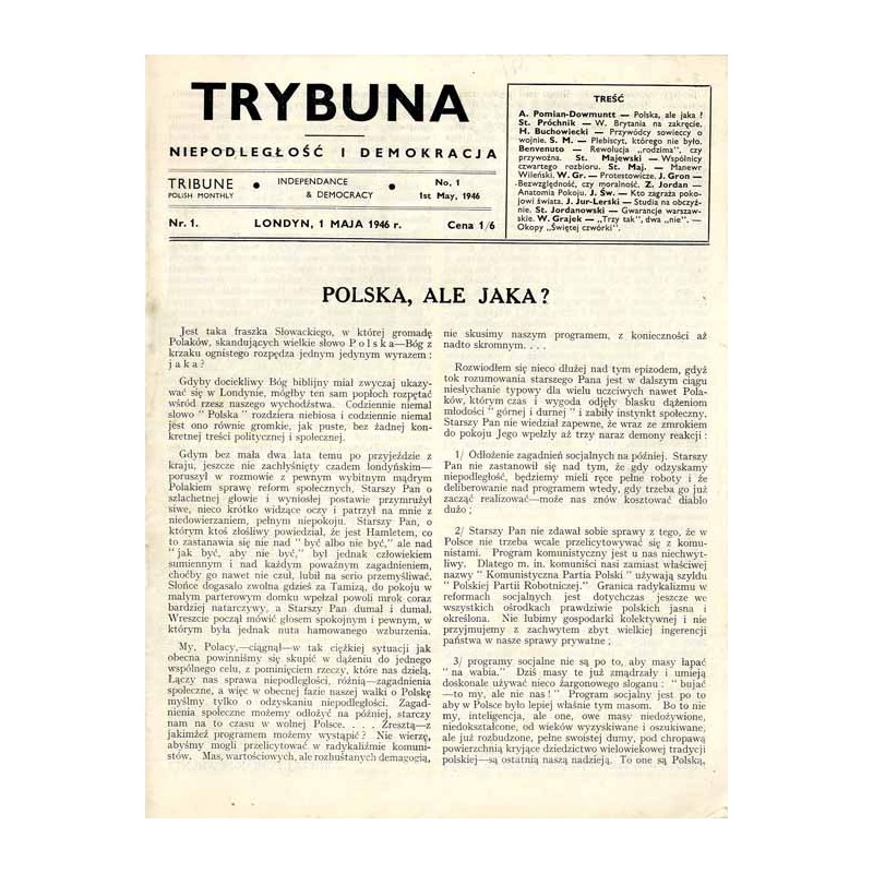 Trybuna. Niepodległość i Demokracja. 1946. Nr 1 (1 maja 1946)