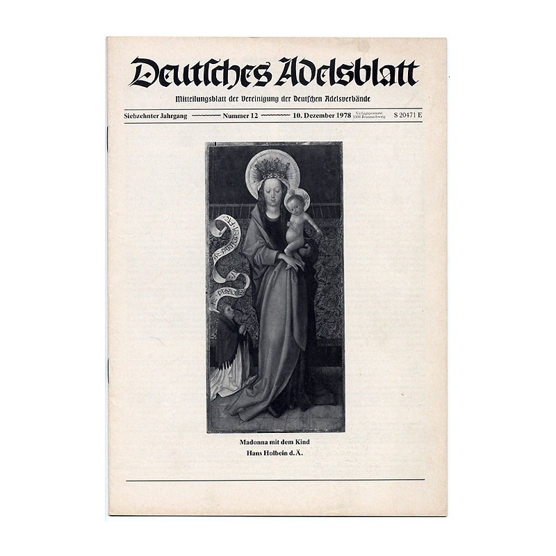 Deutsches Adelsblatt. 17. Jahrgang (1978). Nr 12 (10 XII 1978) [Madonna mit dem Kind, Hans Holbein d.Ä]